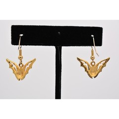 Vintage Black Bat Earrings Halloween Red Rhinestone Crystal 1990s BinAZ