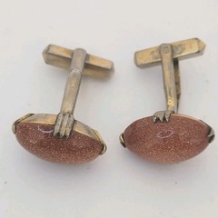 Vintage Goldstone Cufflinks Gold Tone Oval Retro Bullet Back