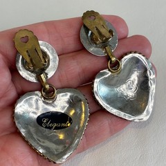 Vintage Heart Earrings Mixed Metal Gold Silver Tone Clip On Statement Elegante