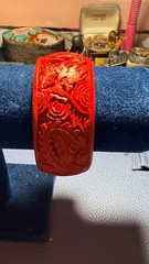 Vintage Cinnabar Red Resin Carved Dragon Bangle Bracelet