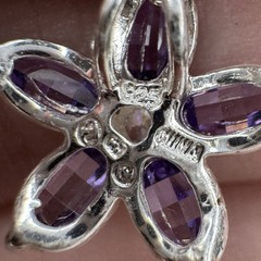 Vintage Y2K 925 Sterling Silver Amethyst Clear Crystal Flower Pendant Necklace