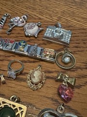 Vintage To Modern 40 Charms Lot Enamel Rhinestones Cameos Hearts Ace Flamingo