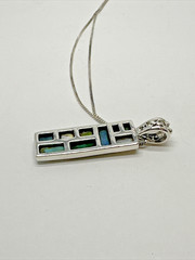 Sterling Silver MOP Turquoise Malachite Quartz Necklace 17.75″ / 1 5/8″ 8.1g