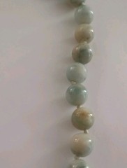 Vintage 1950s Natural Jade 10 Mm.Bead Necklace with A Gold Filled Clasp Knotted