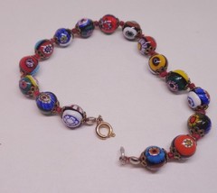 Vintage Murano Glass hand knotted single strand beaded bracelet 7″ Italy