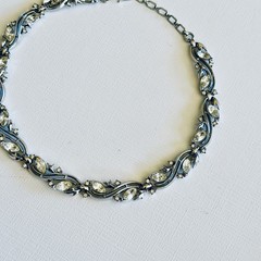 Vintage Crown Trifari Navette Rhinestone Necklace And Earring Set Signed Elegant