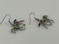 Colorful Enamel Horse Dangle Earrings Silver Tone Metal Equestrian Jewelry