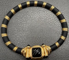 Vintage Francesco Romano Couture Mogul Choker Necklace Black Glass Pendant Clasp