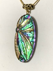 NEW LISTING*RARE ART-DECO IRIDESCENT CZECH GLASS DRAGONFLY NECKLACE.Peacock.g