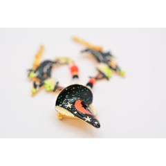 Lunch at The Ritz Vintage Halloween Pin Brooch Witch Hat Dangle Broom RARE Bin5B