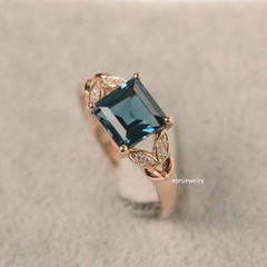 2Ct Princess Cut London Blue Topaz Solitaire Engagement Ring 14K Rose Gold Over