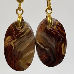 Dramatic Banded Red Lace Agate Earrings Gold-Plated French Wire Natural Gemstone