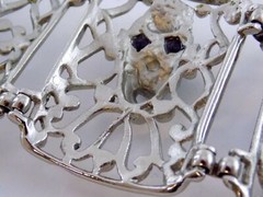 Vintage Selini Silver Plated Black Beaded Clown Face Panel Bracelet 7 Inches 68g