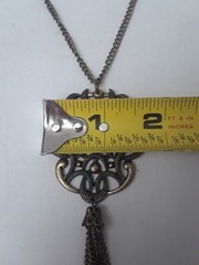 Vintage Pendant Necklace Antique Silver Tone Statement Metal Tassel 28 in