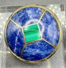 Vintage Mexico 925 Sterling Silver Lapis Lazuli Malachite Inlay Brooch Pendant 1