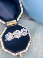 2.50 ctw Antique Old Mine Cut Diamond Three Stone Engagement Wedding Ring
