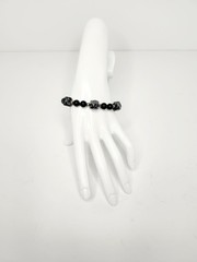 Vintage Black and Snowflake Round & Hexagonal Barrel Obsidian Bead Bracelet