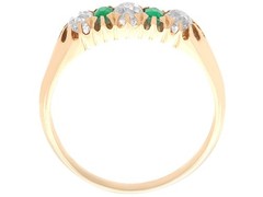 0.30Ct Emerald and 0.60Ct Diamond 14k Yellow Gold Five Stone Ring Circa 1925