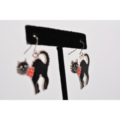 Vintage Black Cat Earrings Halloween Orange Rhinestone Crystal 1990s BinAZ