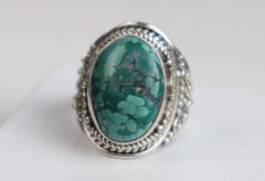 Exquisite Natural Deep Green Turquoise .925 Sterling Silver Ring #8.5