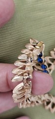 Vintage Crown Trifari Necklace Blue rhinestones Gold Tone Rare Beautiful