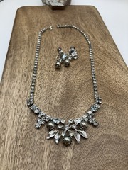 Vintage 1950’s Lind- Gal or LG Rhinestone/ faux pearl necklace & earrings set