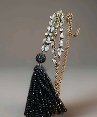 Vintage Sugarfix Necklace Boho Lariat Tassel Clear Rhinestones/Black Goth 36″
