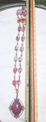 SALE VINTAGE EGYPTIAN SCARAB PENDANT VTG FUCHSIA GIVRE GLASS NECKLACE SET OOAK