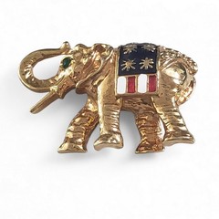 Vintage Patriotic Elephant Brooch Gold Tone Red White Blue Enamel Pin