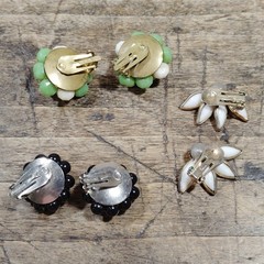 Vintage Trifari & Hong Kong Clip On Earrings Beads Cluster Jewelry Retro