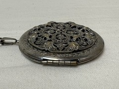 Vtg Victorian Revival Silver Tone Book Chain Locket Pendant Necklace Dbl Sided