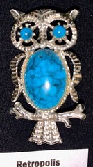 Gerry’s Owl Faux Turquoise Silver Tone Brooch Pendant