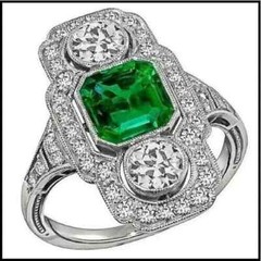 5.25Ct Art Deco Style Lab Created Emerald Engagement 14K White Gold Finish Ring