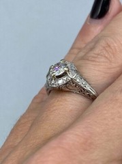 Art Deco Vintage Round Cut Lab Created Diamond 925 Silver Engagement Bridal Ring