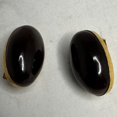 Vintage Clip-on Earrings Yellow Metal Onyx Colored Cabochon Stones RK9