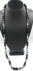 Vintage Sterling Silver Black Onyx Beads Necklace 36” Long