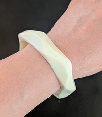 Vig White Cream Acrylic Lucite Facet Geometric Bangle Cuff Bracelet