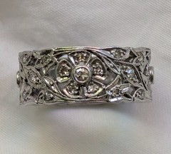 Platinum Antique Vintage Art Deco Diamond Floral Eternity Ring Band 7.5
