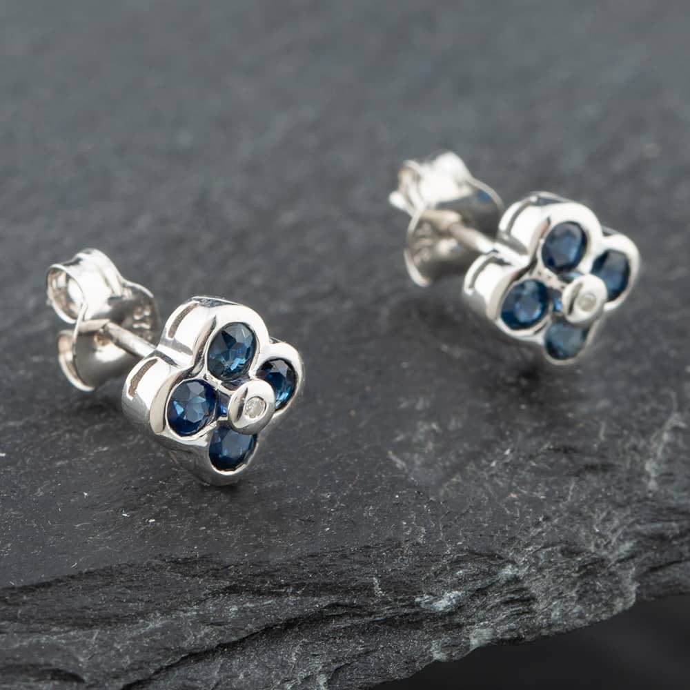 Second Hand White Gold 0.66ct Brilliant Cut Sapphire & Diamond Stud Earrings …