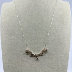 Vintage Silver Tone Heart Pendant Necklace Champagne Rhinestone Accent Dainty