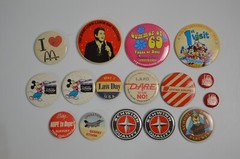 16 Vintage Pinbacks Buttons Disney Store Law DARE Yogi Jerry Lewis Drugs United
