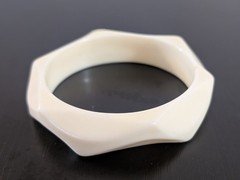 Vig White Cream Acrylic Lucite Facet Geometric Bangle Cuff Bracelet
