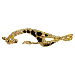 Vtg Giraffe Brooch 6″ Rhinestones Gold Tone Black Enamel Africa Figural Safari