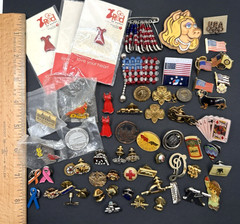 Vintage Lot of Lapel Pins Brooches Flags Enamel Rhinestones Assorted Unsigned