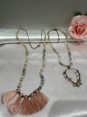 2KASPER NECKLACE LOT BEADANT TASSEL LARIAT PENDANT VINTAGE JEWELRY