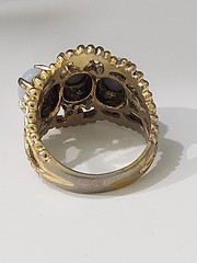 Vintage 18K Gold Plated 3 Stone Faux Fire Opal Three Stone Gold Tone Ring Size 6