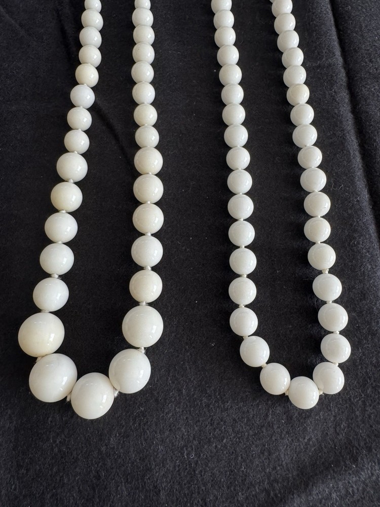 Vintage Long White Milk Glass Beaded Necklace, No Clasps