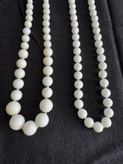 Vintage Long White Milk Glass Beaded Necklace, No Clasps