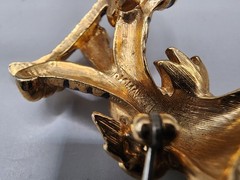 Vintage JOMAZ Tiger Brooch Signed Joseph Mazer Rhinestone Enamel Gold Tone Pin