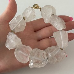 Vintage Big Chunky Clear Rock Crystal Quartz Raw Stone Heavy Statement Bracelet